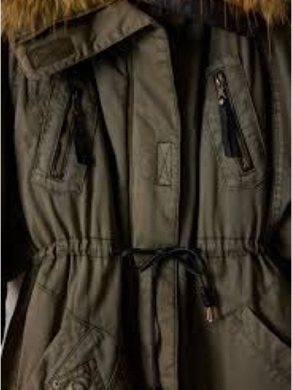 Bershka Olive Green Faux-Fur Trim Trench Parka